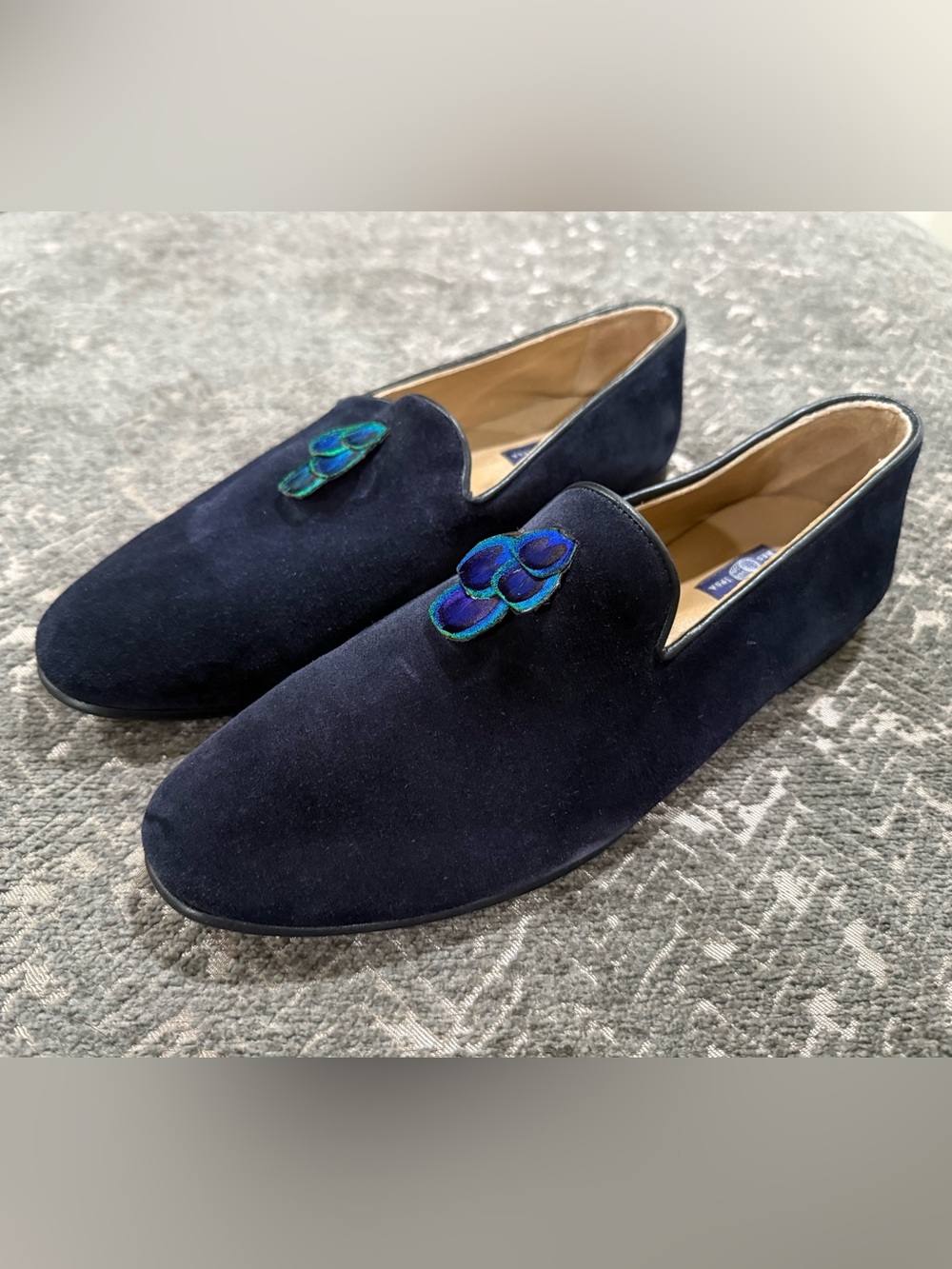 Res Ipsa x Brackish Navy Suede Peacock Feather Loafers Men’s 12